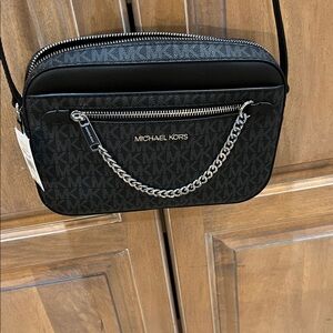 Michael Kors Black and Gray Chain Crossbody large Jet Set NWT